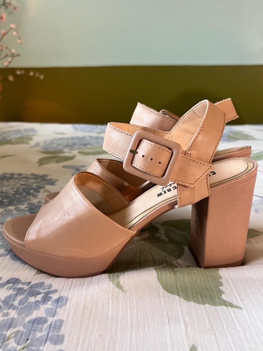Beige leather platform sandals